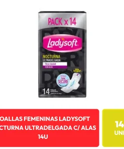 Ladysoft Toallas Femeninas Nocturna Ultradelgada con Alas Pack x 14 Unidades