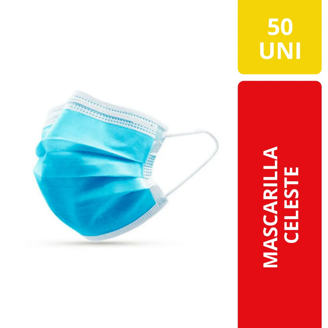 Mascarilla Desechable Celeste 50 Unidades