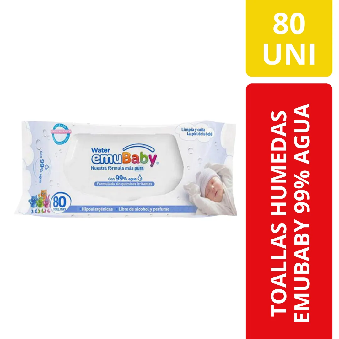 Emubaby Toallas Húmedas 99% Agua 80 Unidades