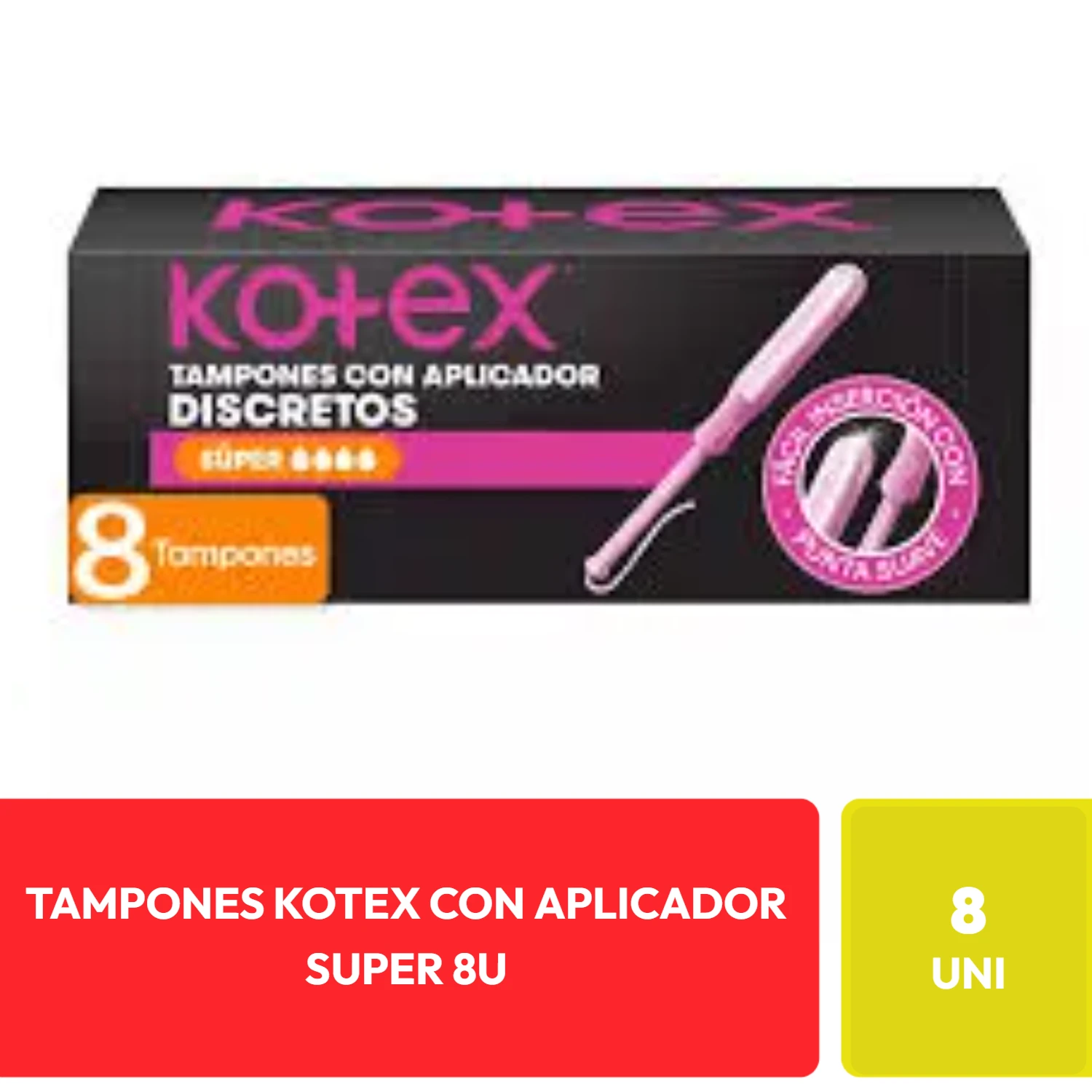 Tampones Kotex con Aplicador Súper 8 Unidades