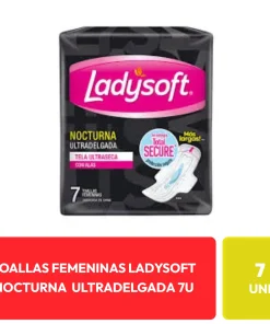 Ladysoft Toallas Femeninas Nocturna Ultradelgada Con Alas 7 Unidades
