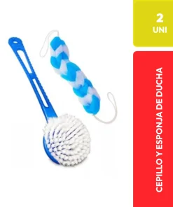 Set de Ducha: Cepillo Corporal de Espalda y Esponja Malla 2 Unidades