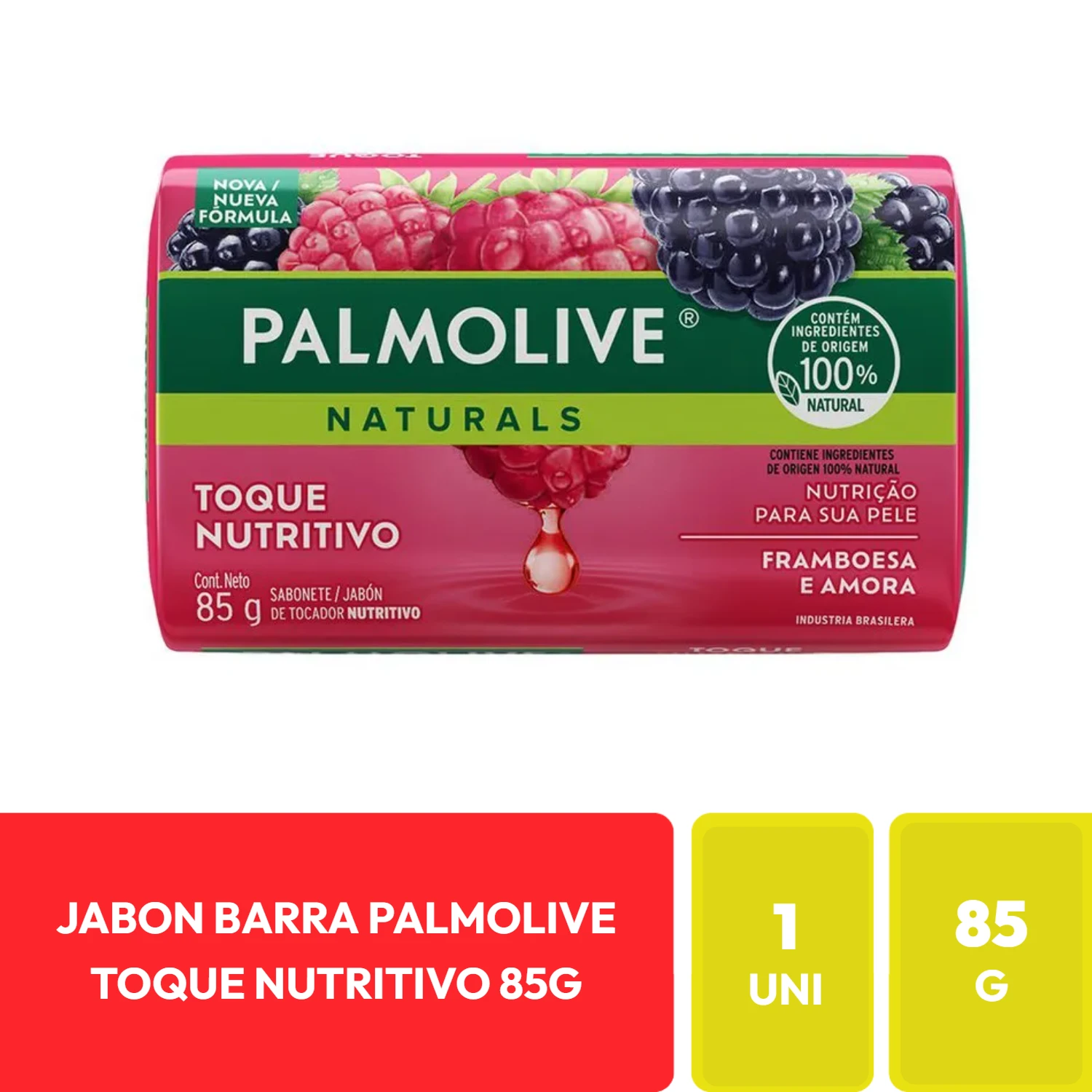 Palmolive Naturals Jabón en Barra Toque Nutritivo Frambuesa y Mora 85g
