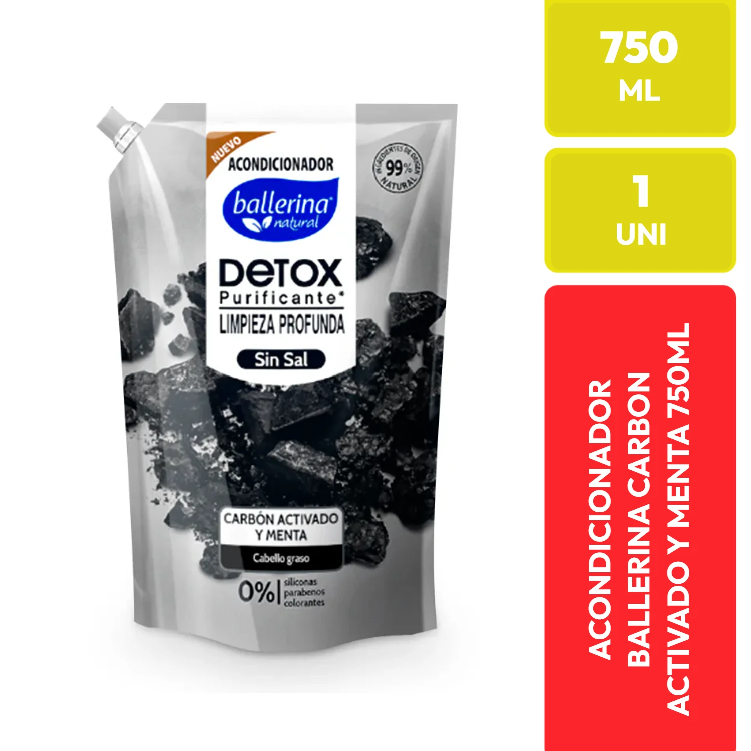 Ballerina Acondicionador Detox Carbón Activado Menta 750 ML