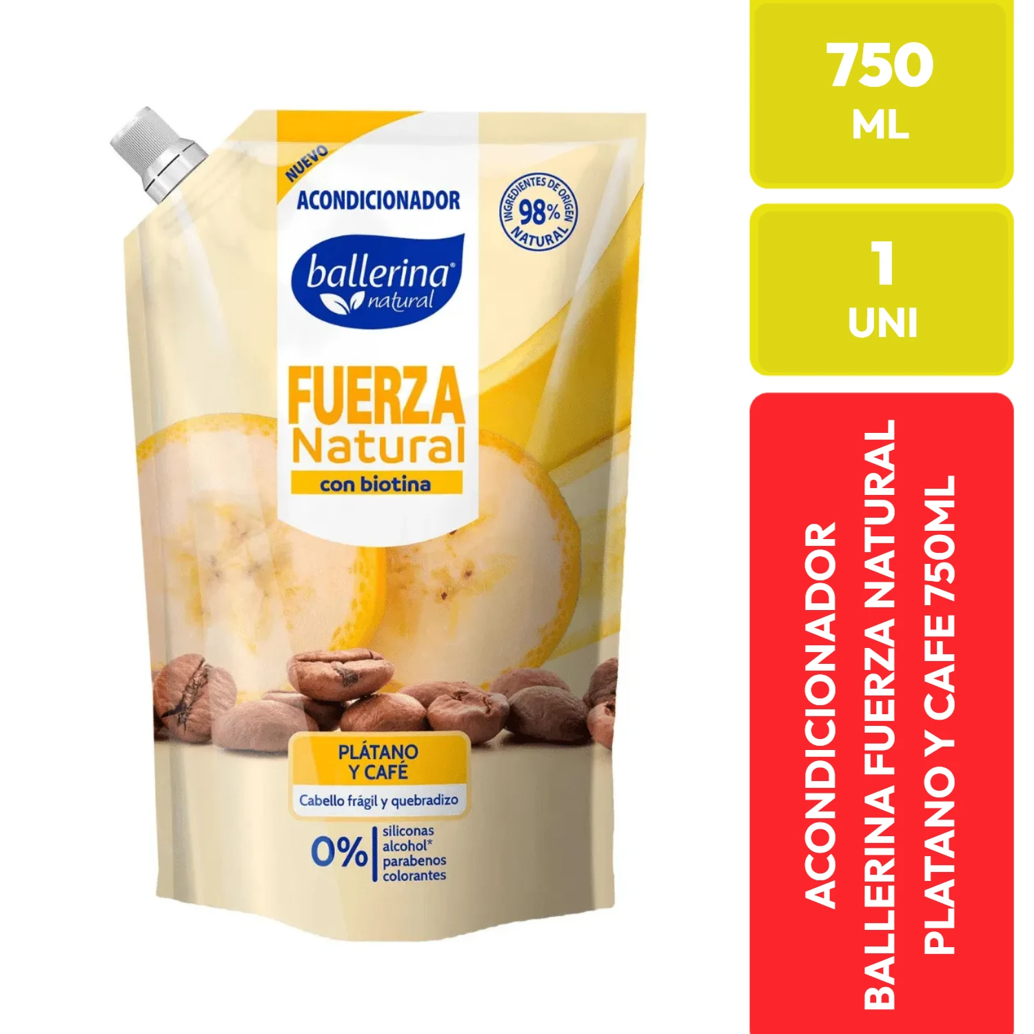 Ballerina Acondicionador Fuerza Natural Plátano y Café 750 ML