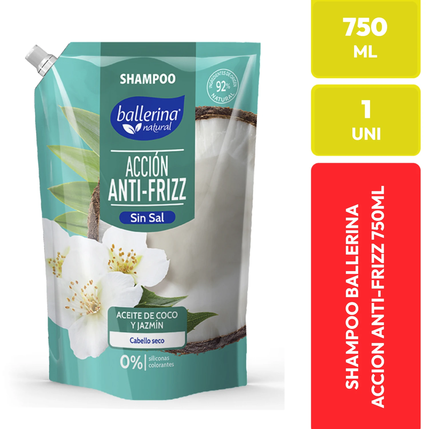 Ballerina Shampoo Acción Anti-Frizz con Coco y Jazmín 750 ML