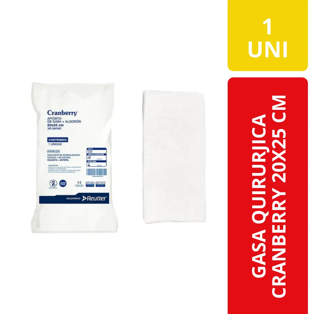 Cranberry Gasa Quirúrgica Aposito de Algodón 20x25 cm No Estéril 1 Unidad