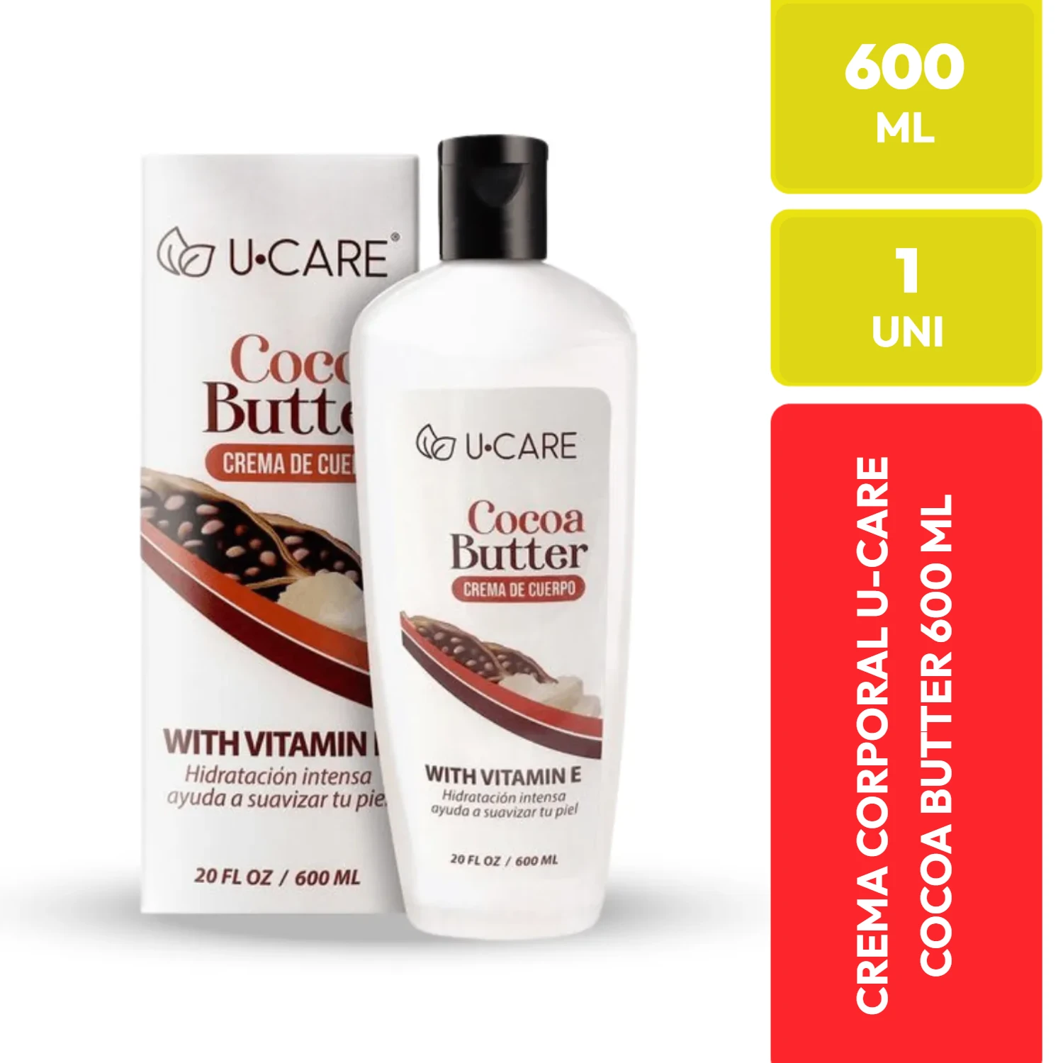 U-CARE Crema Corporal Cocoa Butter con Vitamina E 600 ML