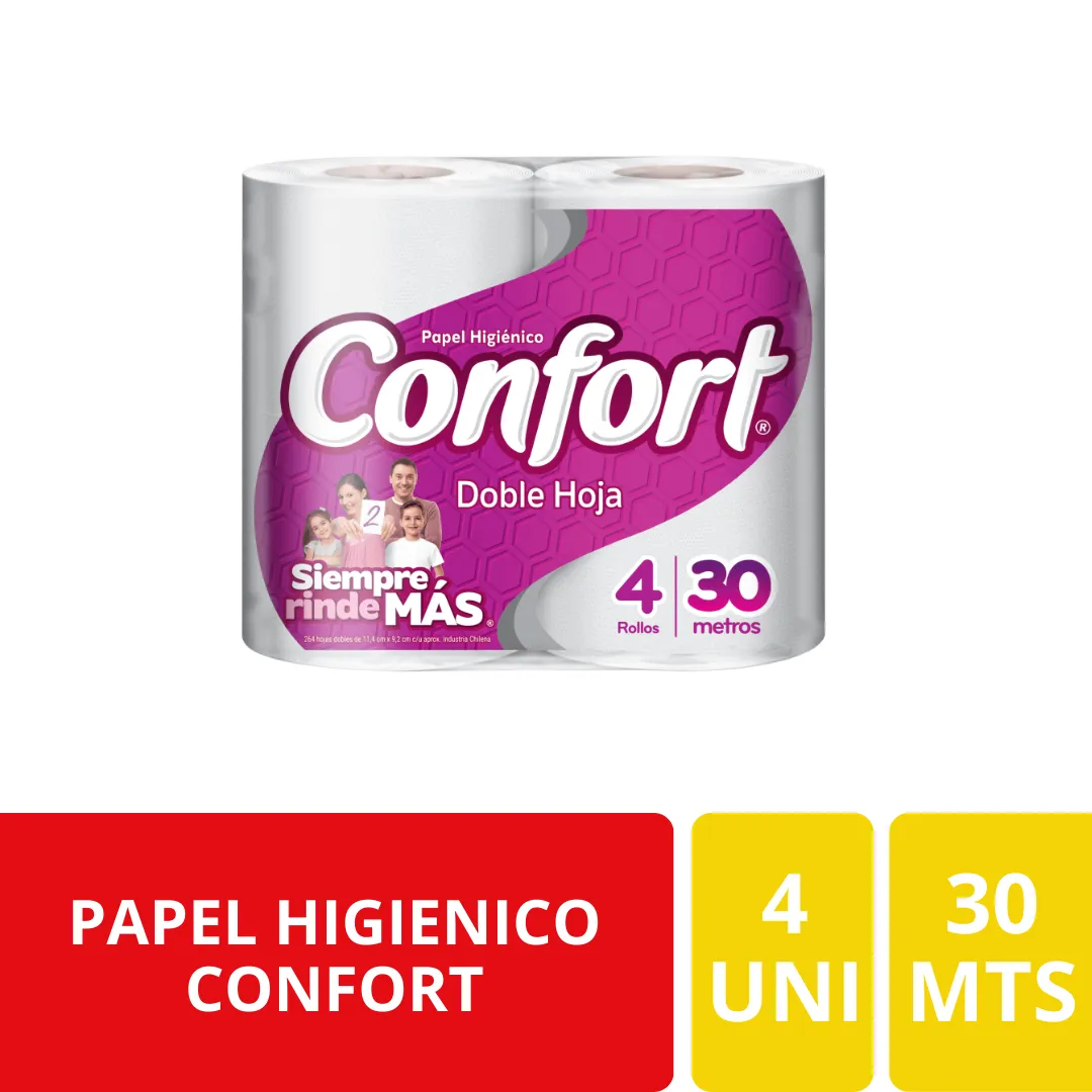 Confort Papel Higiénico Doble Hoja 4 Rollos 30 Metros