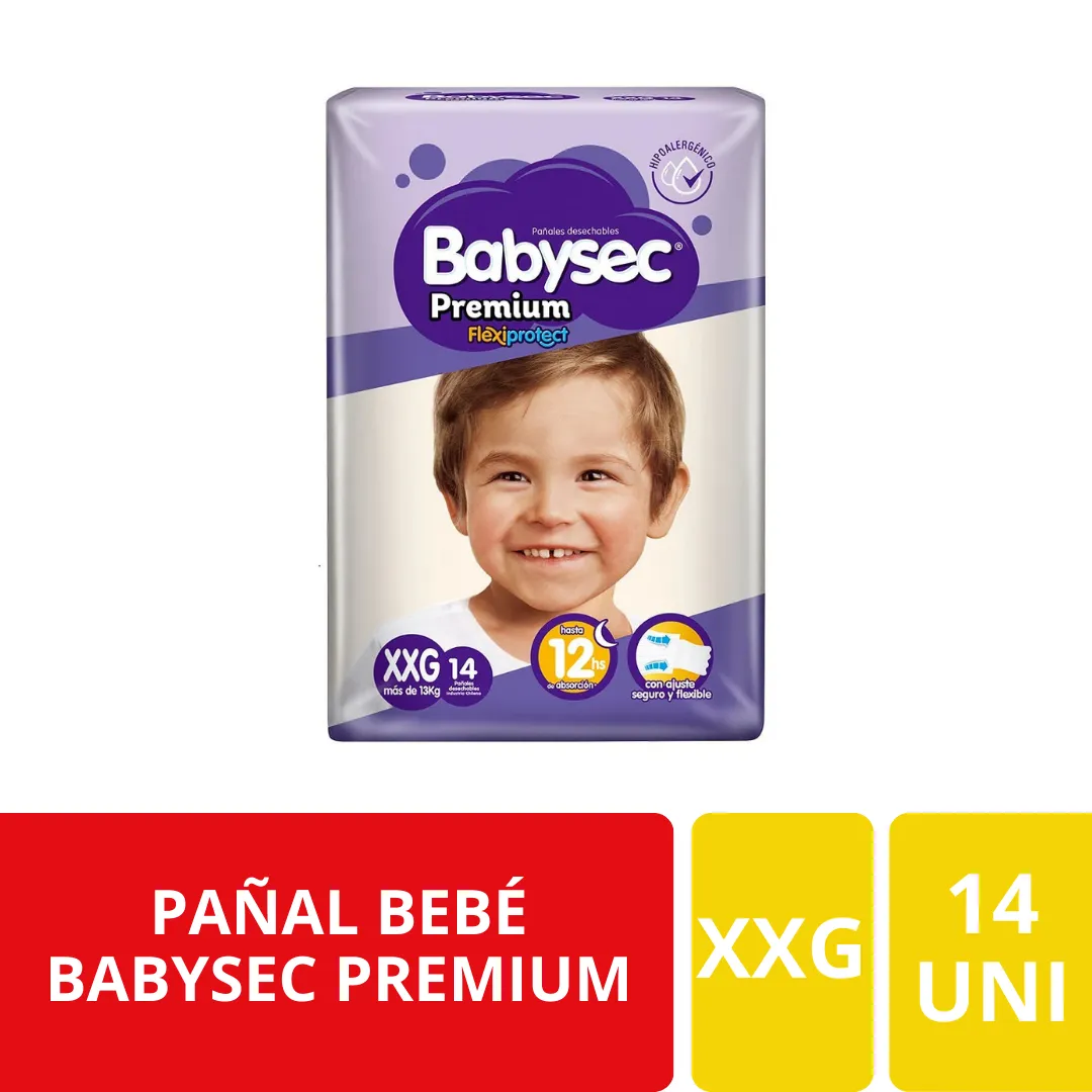 Pañal Bebé Babysec Premium Flexiprotect XXG 14 Unidades