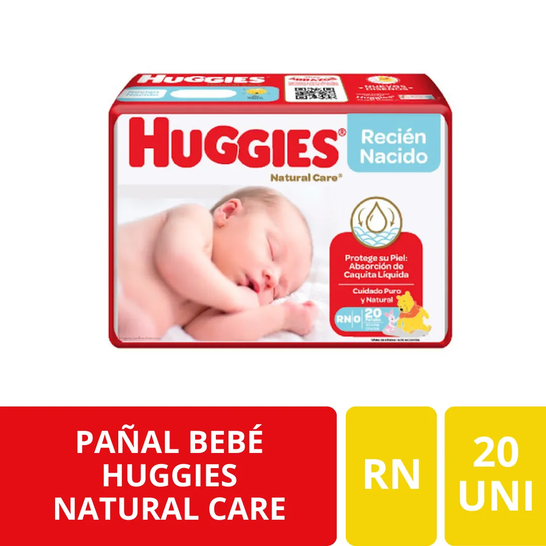 Pañal Huggies Natural Care Recién Nacido RN 20 Unidades