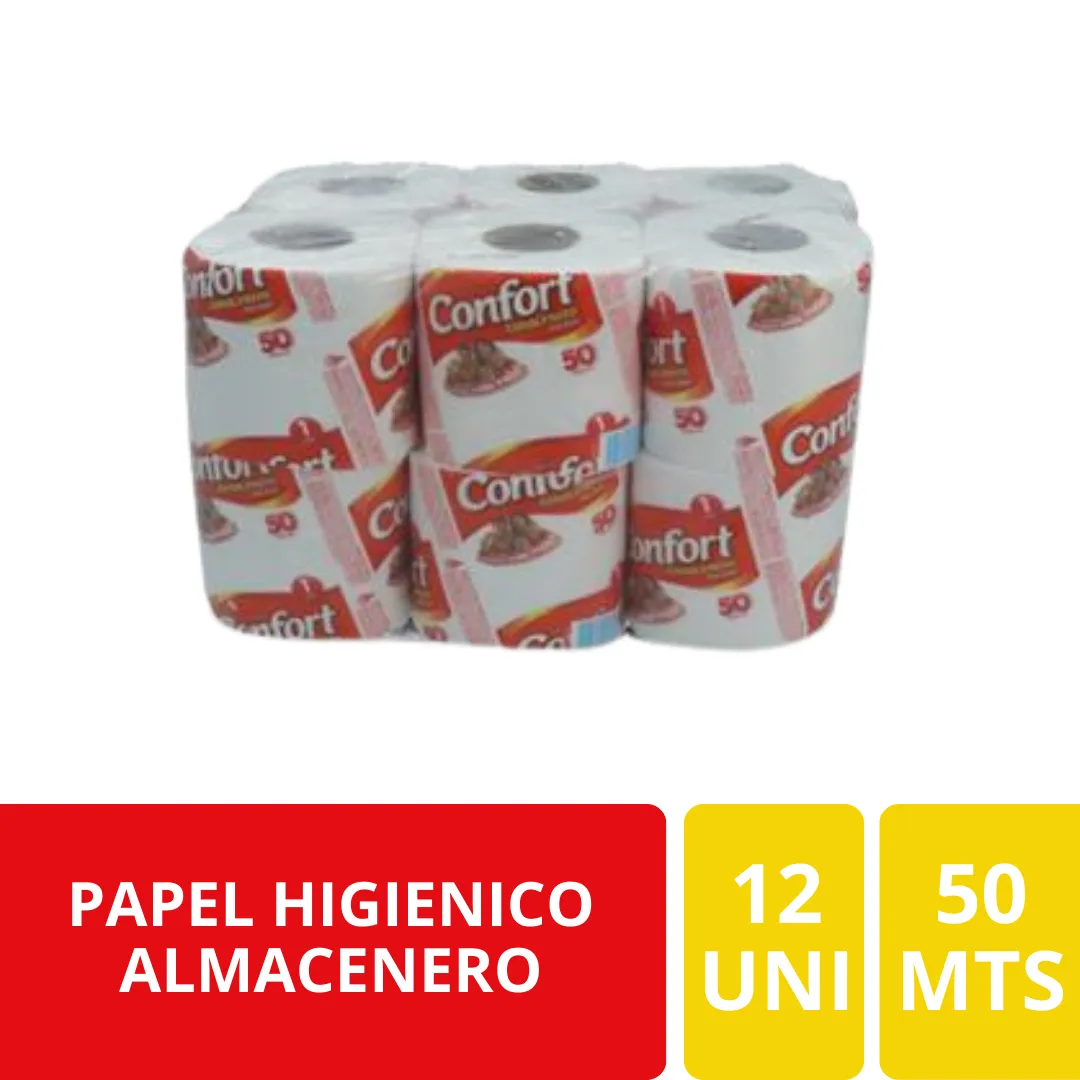 Papel Higiénico Confort Almacenero 12 Unidades x 50 Metros