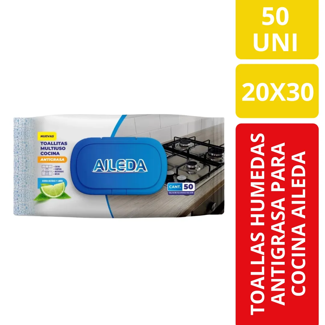 Toallitas Húmedas Aileda Multiuso Cocina Antigrasa 50 Unidades 20x30 cm