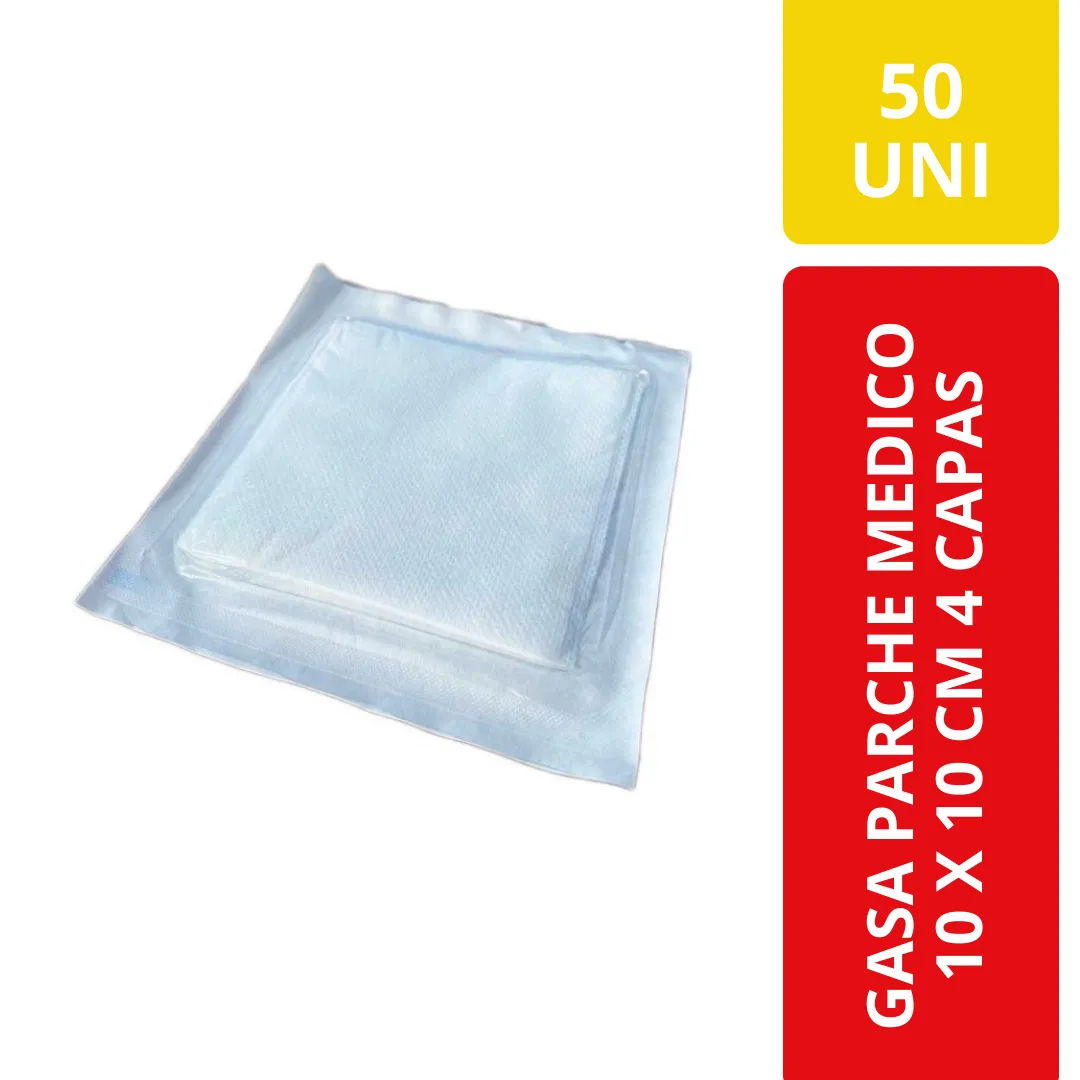 Gasa Parche Médico 10x10 cm 4 Capas 50 Unidades