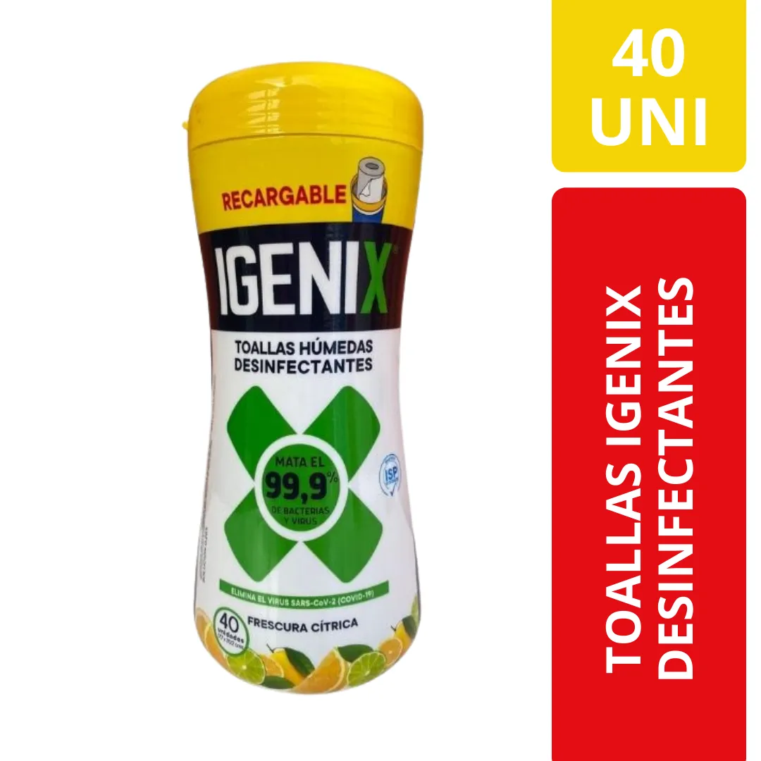 Toallas Húmedas Desinfectantes Igenix Frescura Cítrica 40 Unidades Recargable