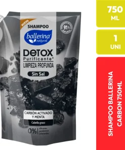 Shampoo Ballerina Natural Detox Carbón Activo y Menta 750 ML