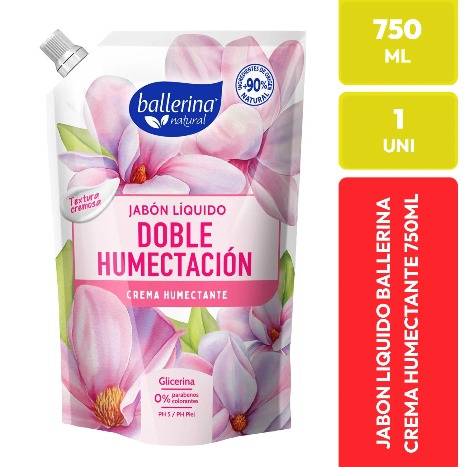Ballerina Natural Jabón Líquido Doble Humectación Crema Humectante 750ml