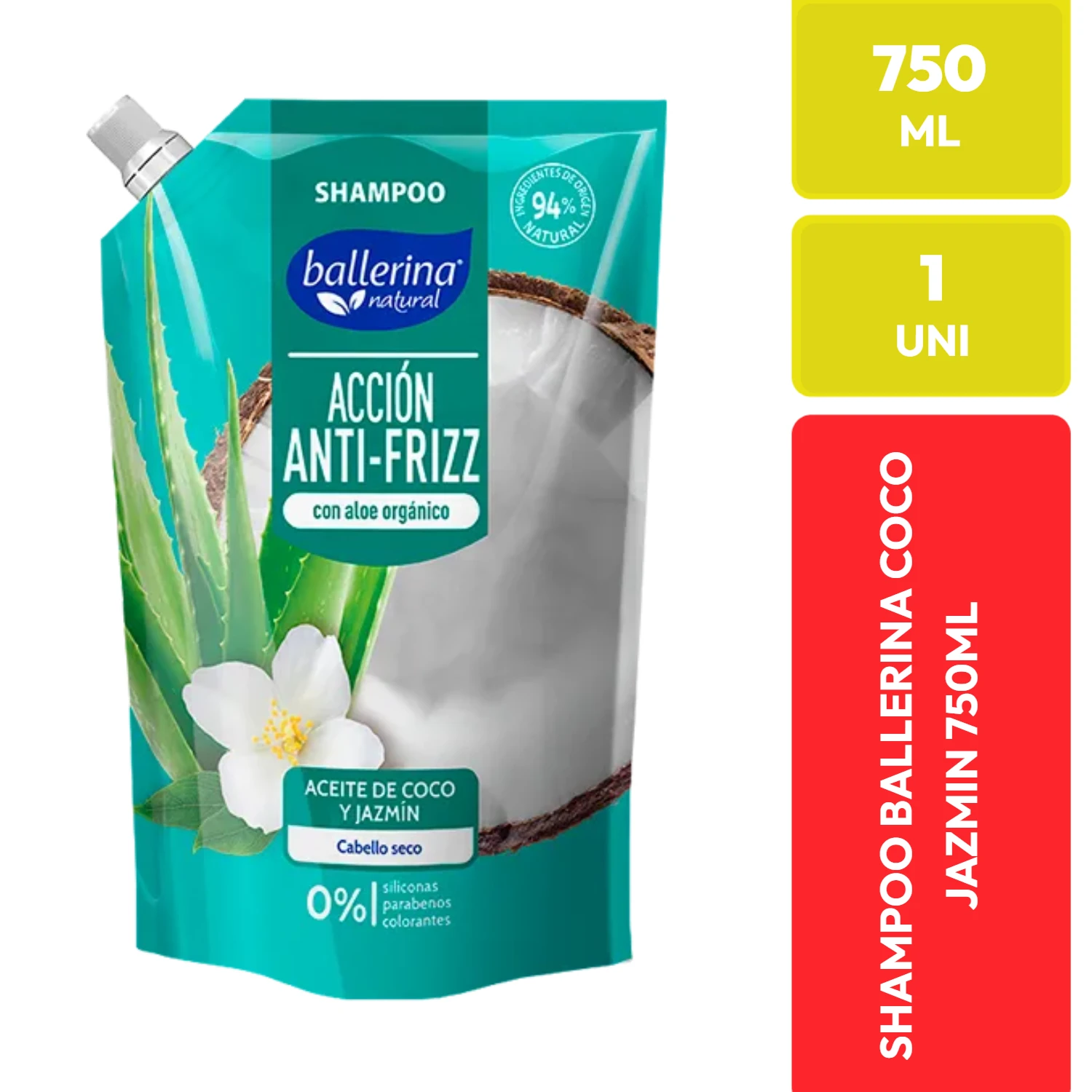 Shampoo Ballerina Coco Jazmín Anti-Frizz con Aloe 750 ML