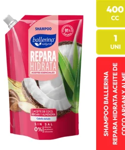 Ballerina Natural Shampoo Repara Hidrata Coco Argán Almendra 400 CC