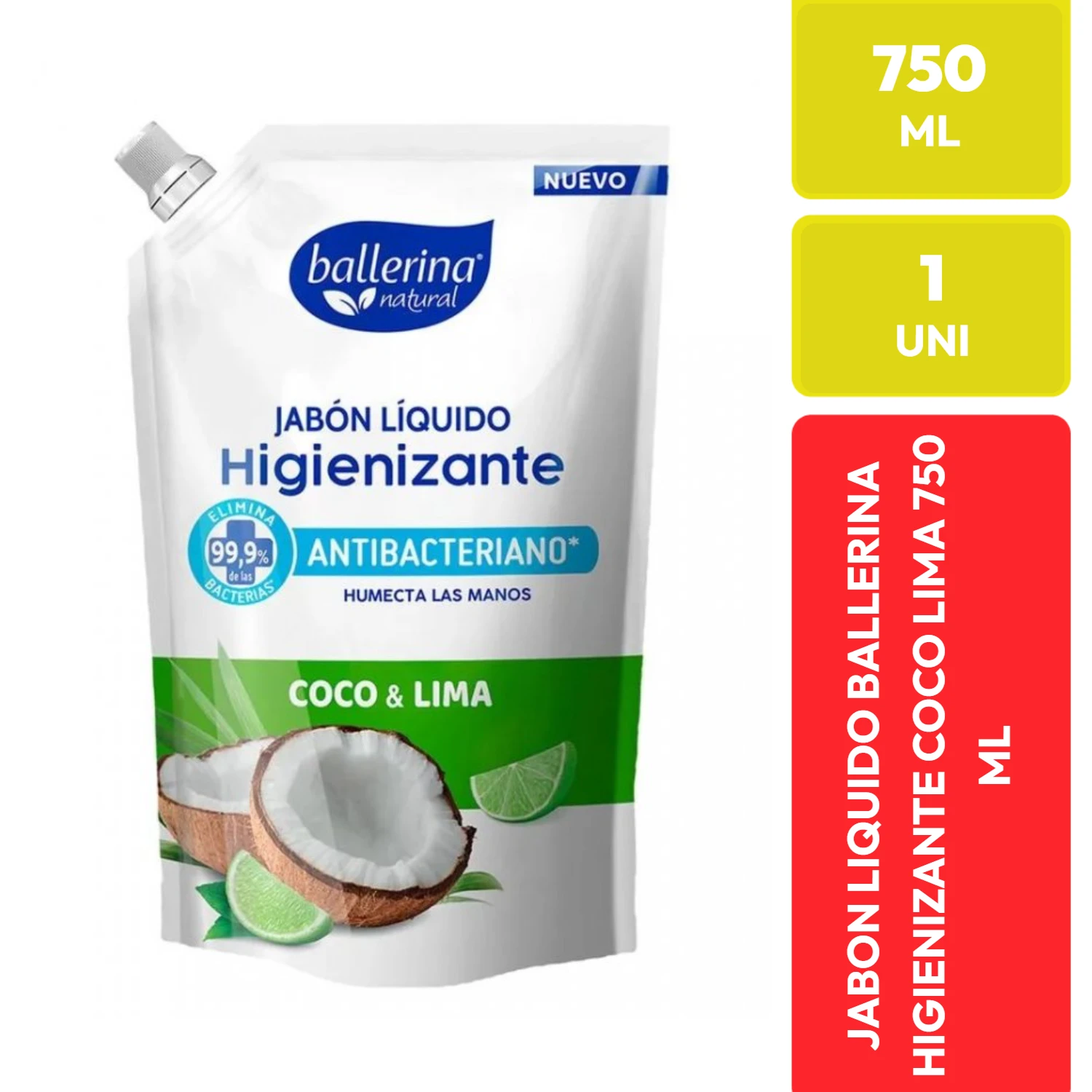 Ballerina Jabón Líquido Higienizante Coco Lima 750 ml