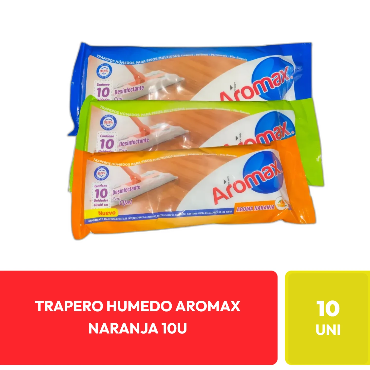 Aromax Trapero Húmedo Desinfectante Multiusos Aroma Naranja 10 Unidades
