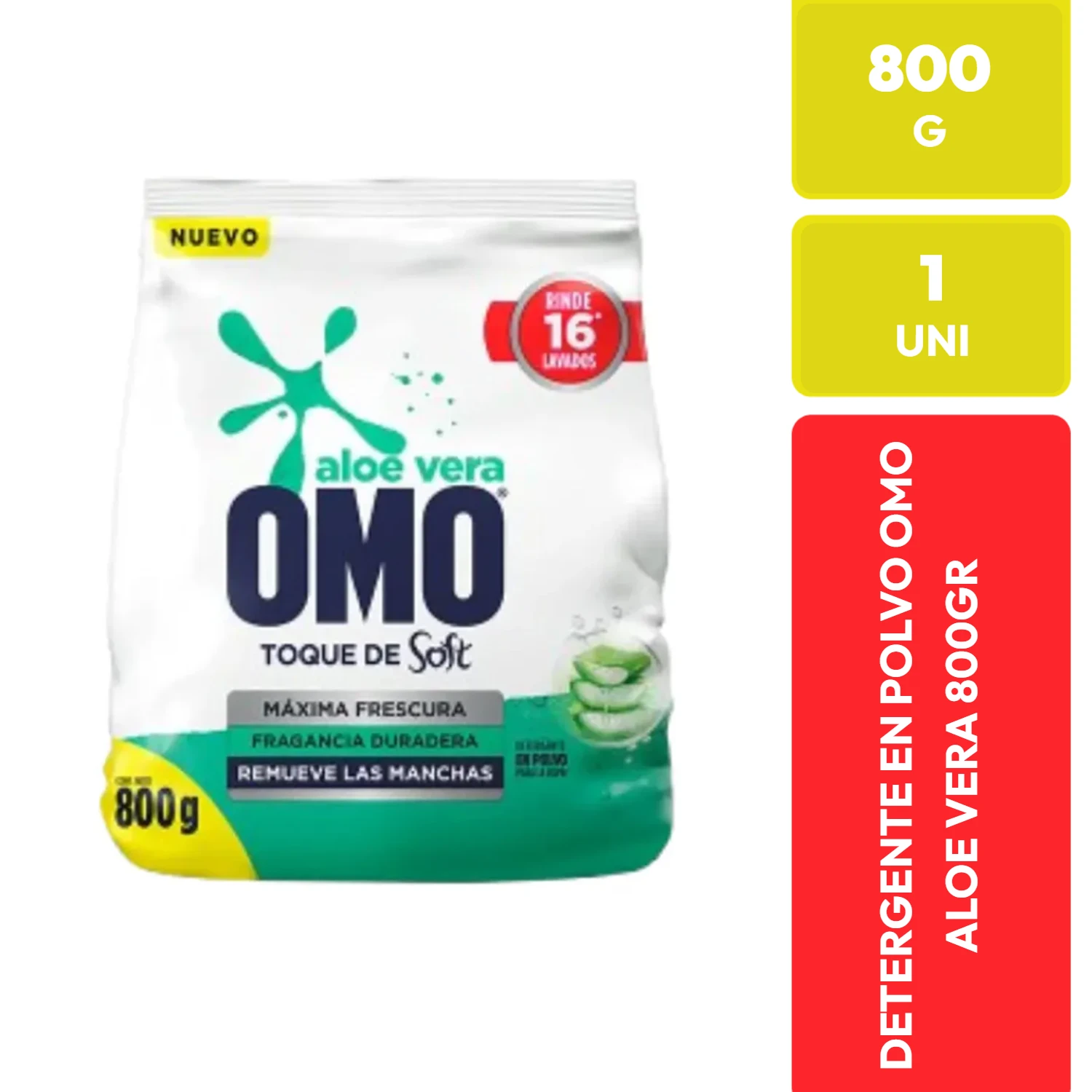 OMO Detergente en Polvo Aloe Vera Toque de Soft 800G