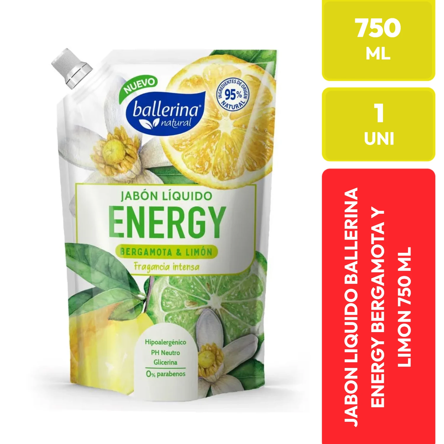 Ballerina Jabón Líquido Energy Bergamota y Limón 750 ml