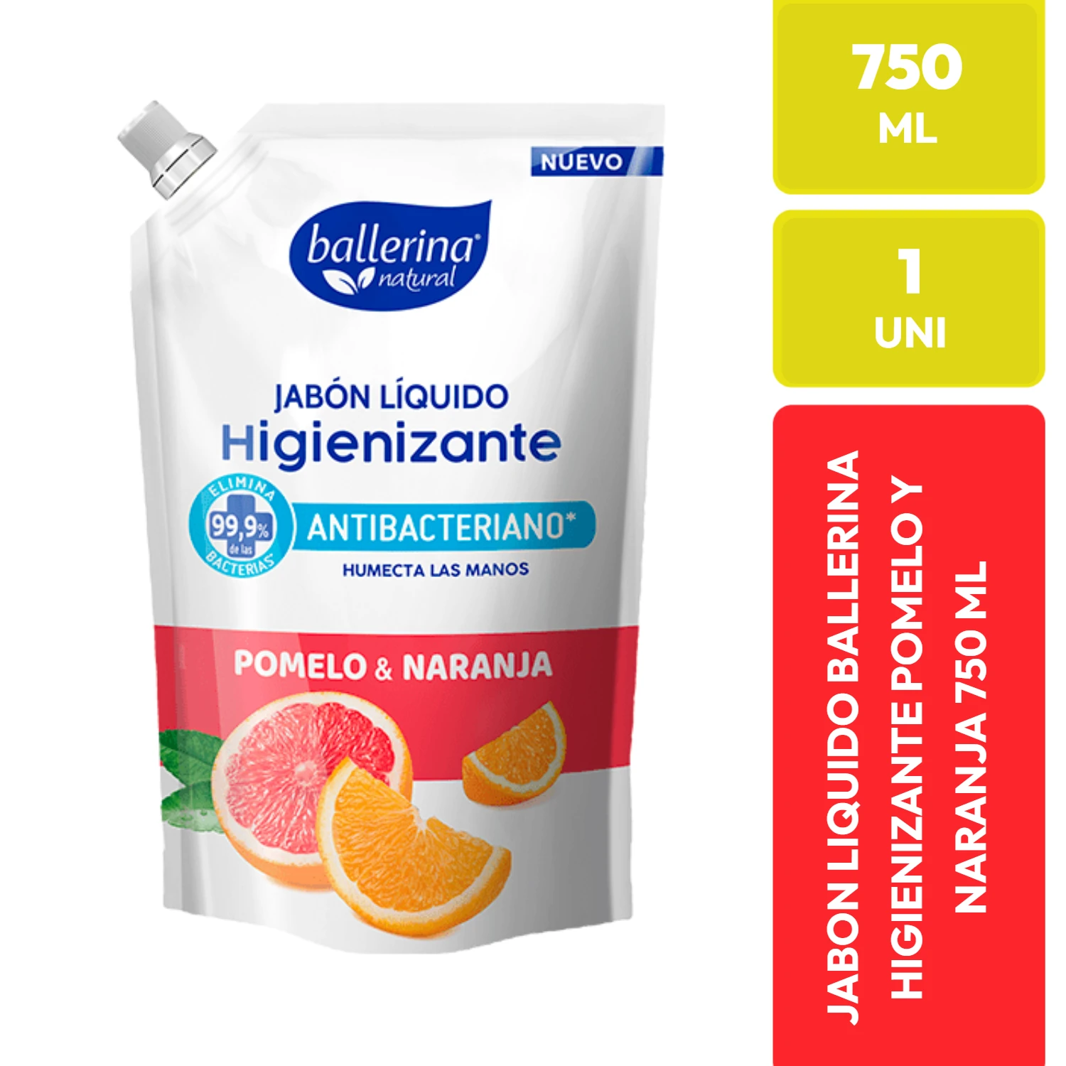 Ballerina Jabón Líquido Higienizante Pomelo y Naranja 750 ML