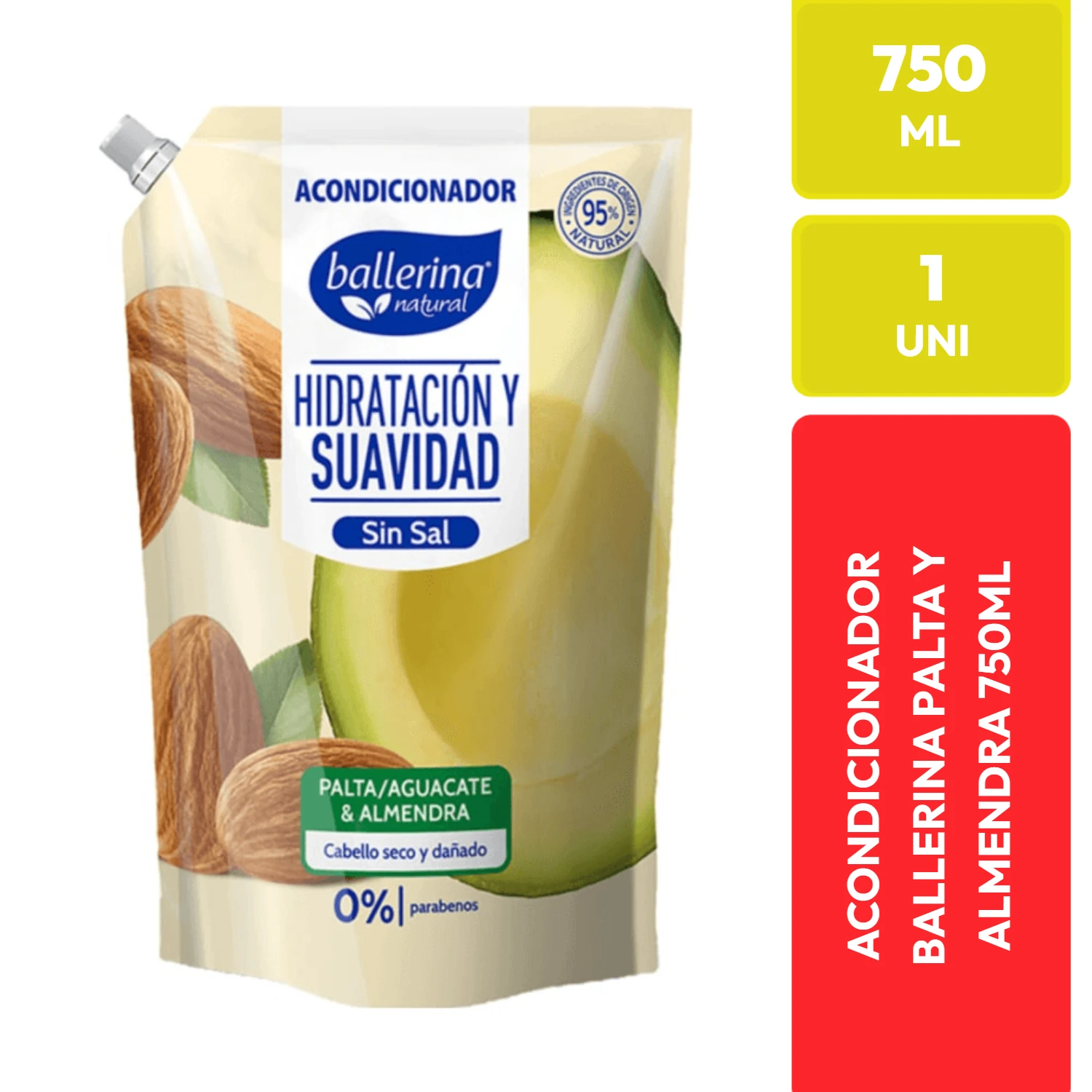 Ballerina Acondicionador Palta y Almendra Hidratación y Suavidad 750 ML