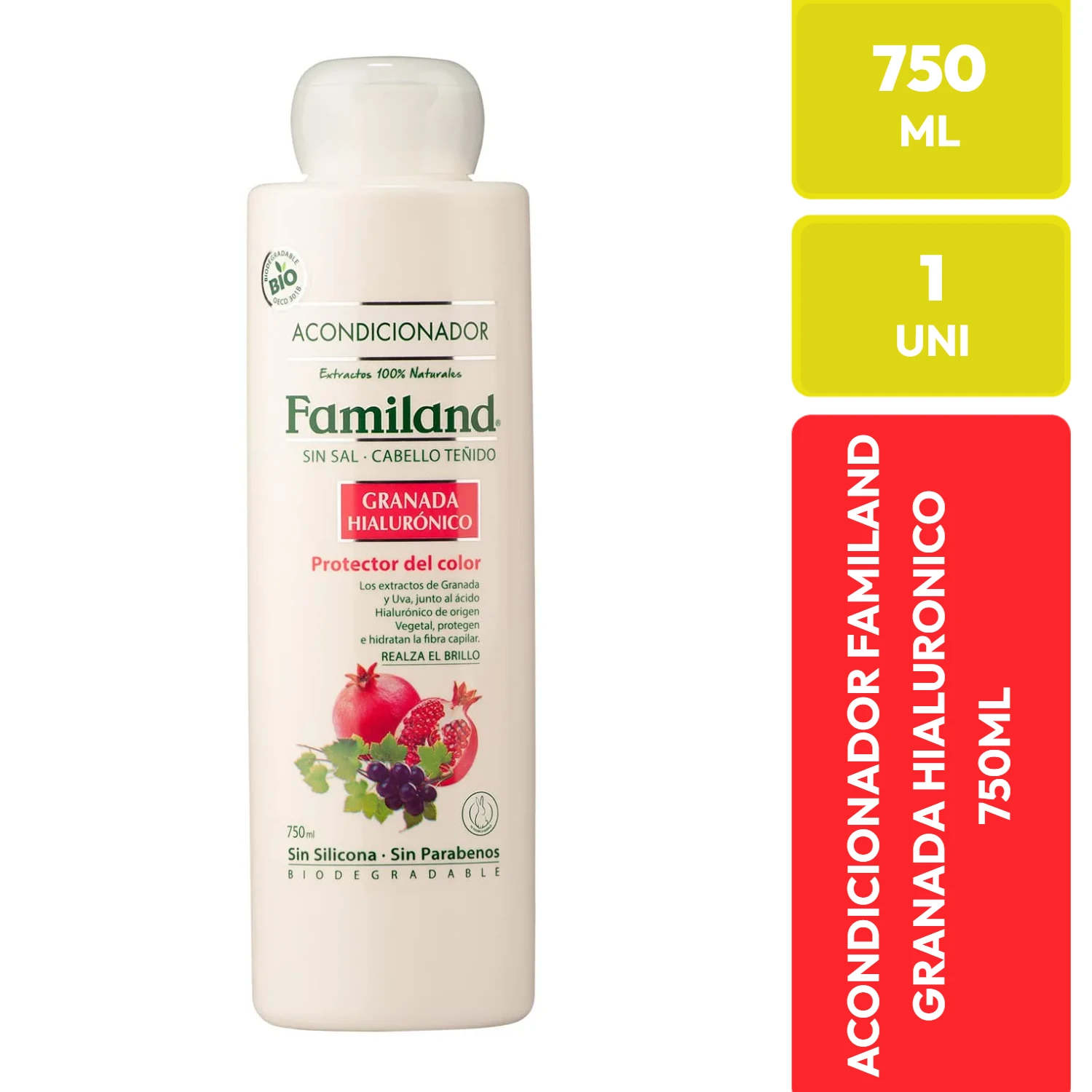 Familand Acondicionador Granada Hialurónico Sin Sal Cabello Teñido 750ml