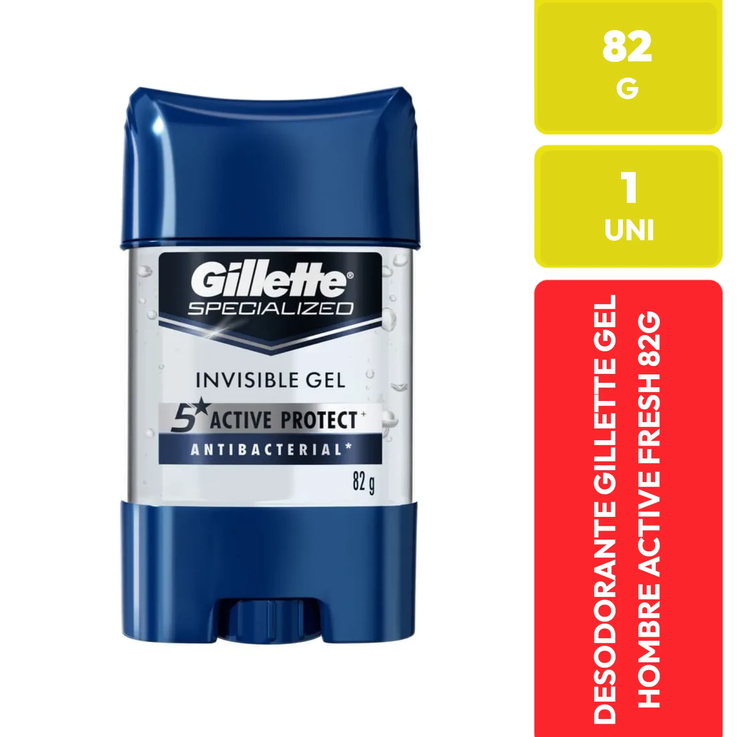 Desodorante Gillette Invisible Gel Hombre 5 Active Protect Antibacterial 82g