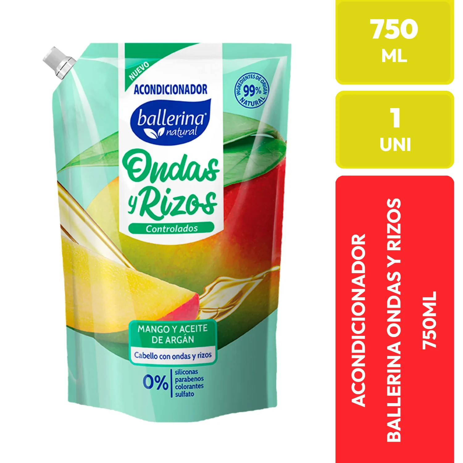 Ballerina Natural Acondicionador Ondas y Rizos Mango y Argán 750ml