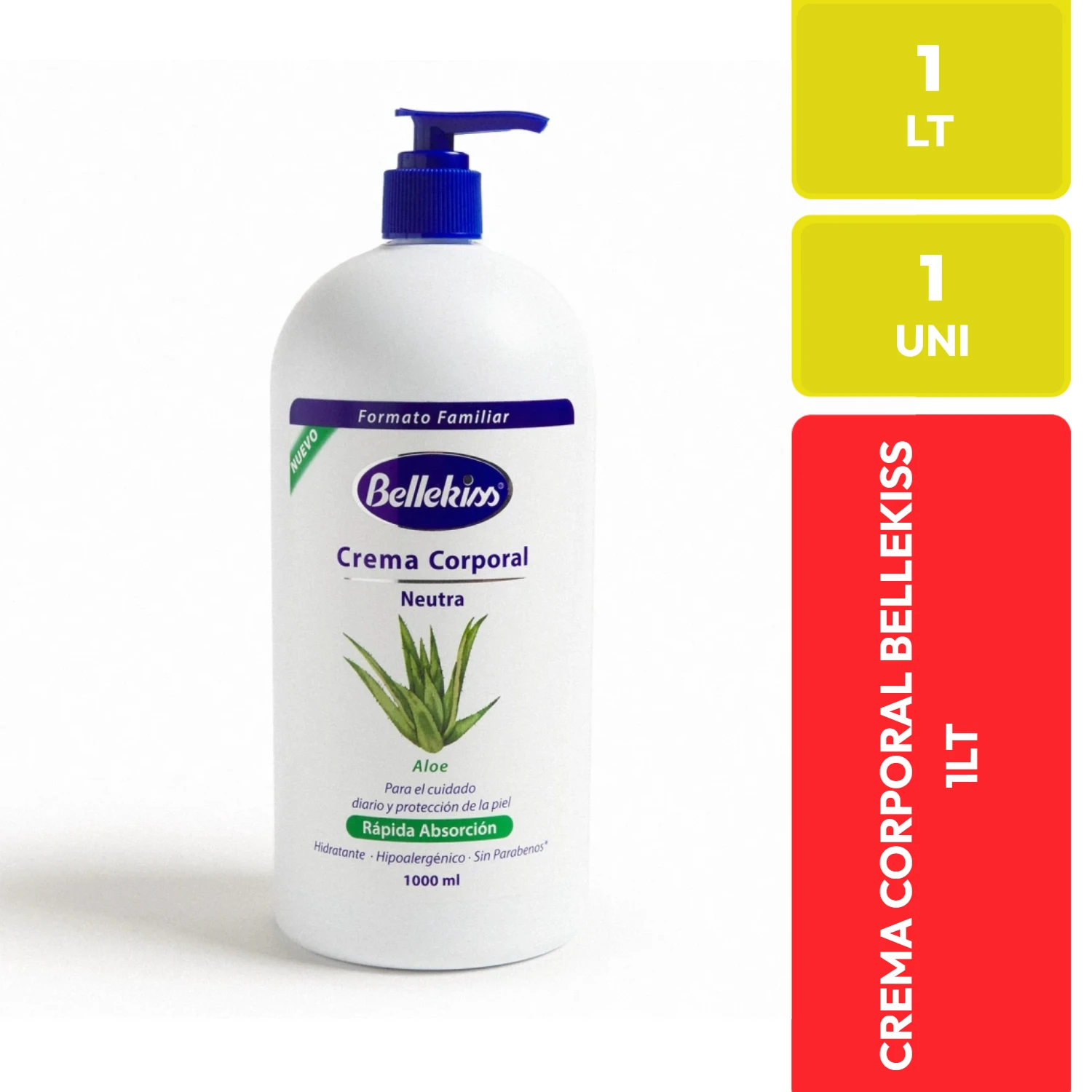 Bellekiss Crema Corporal Neutra Aloe Hipoalergénica 1000 ml