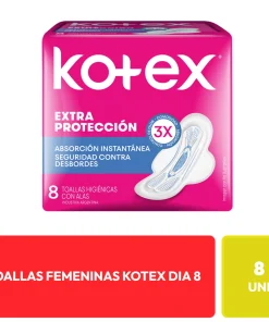 Kotex Toallas Higiénicas Extra Protección Día con Alas 8 Unidades