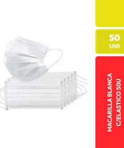 Mascarilla Blanca Desechable con Elástico 50 Unidades