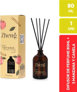 Difusor de Perfume Zheng Bruna Manzanas y Canela 80ml + 5 Varillas