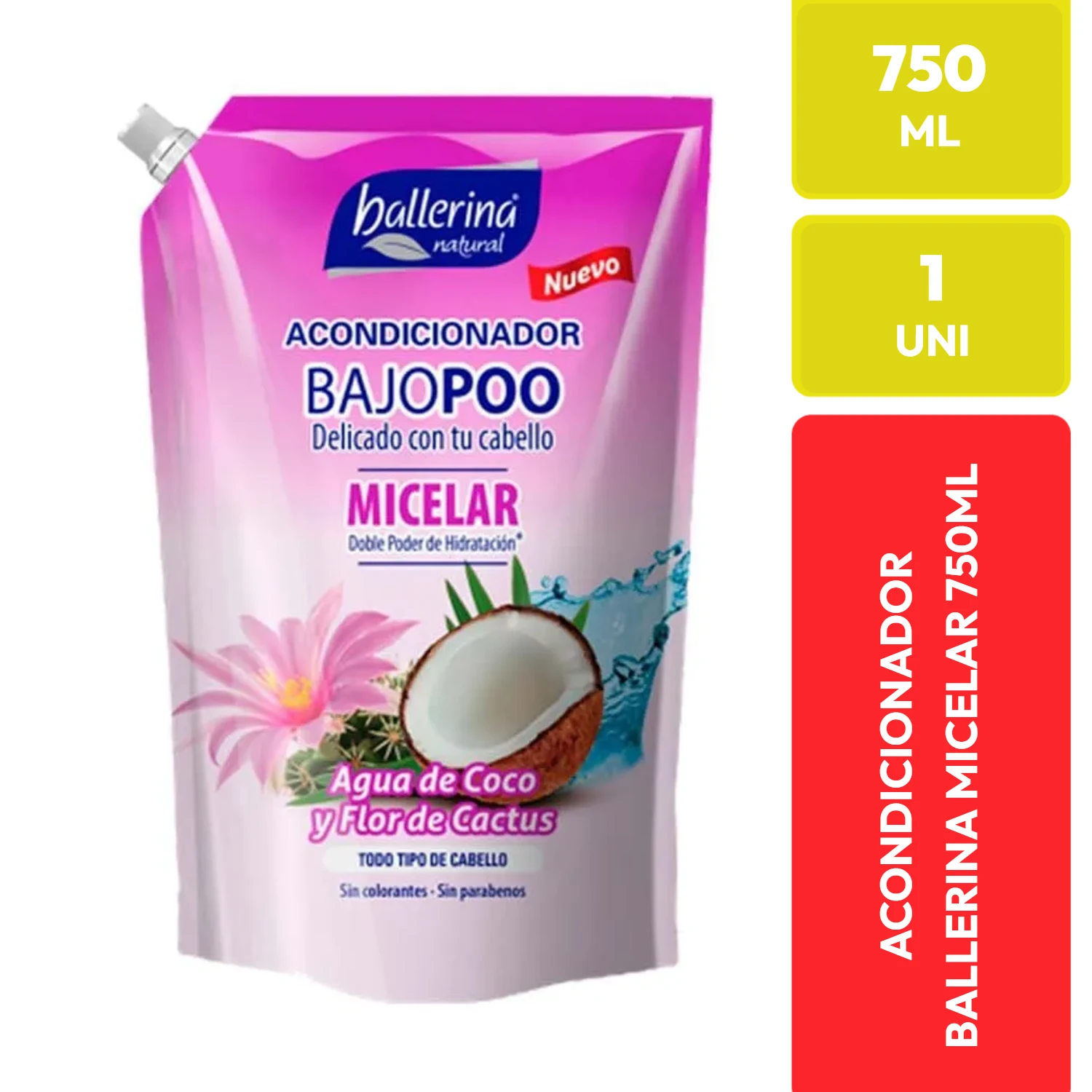 Ballerina Acondicionador Bajopoo Micelar Agua de Coco y Flor de Cactus 750 ML
