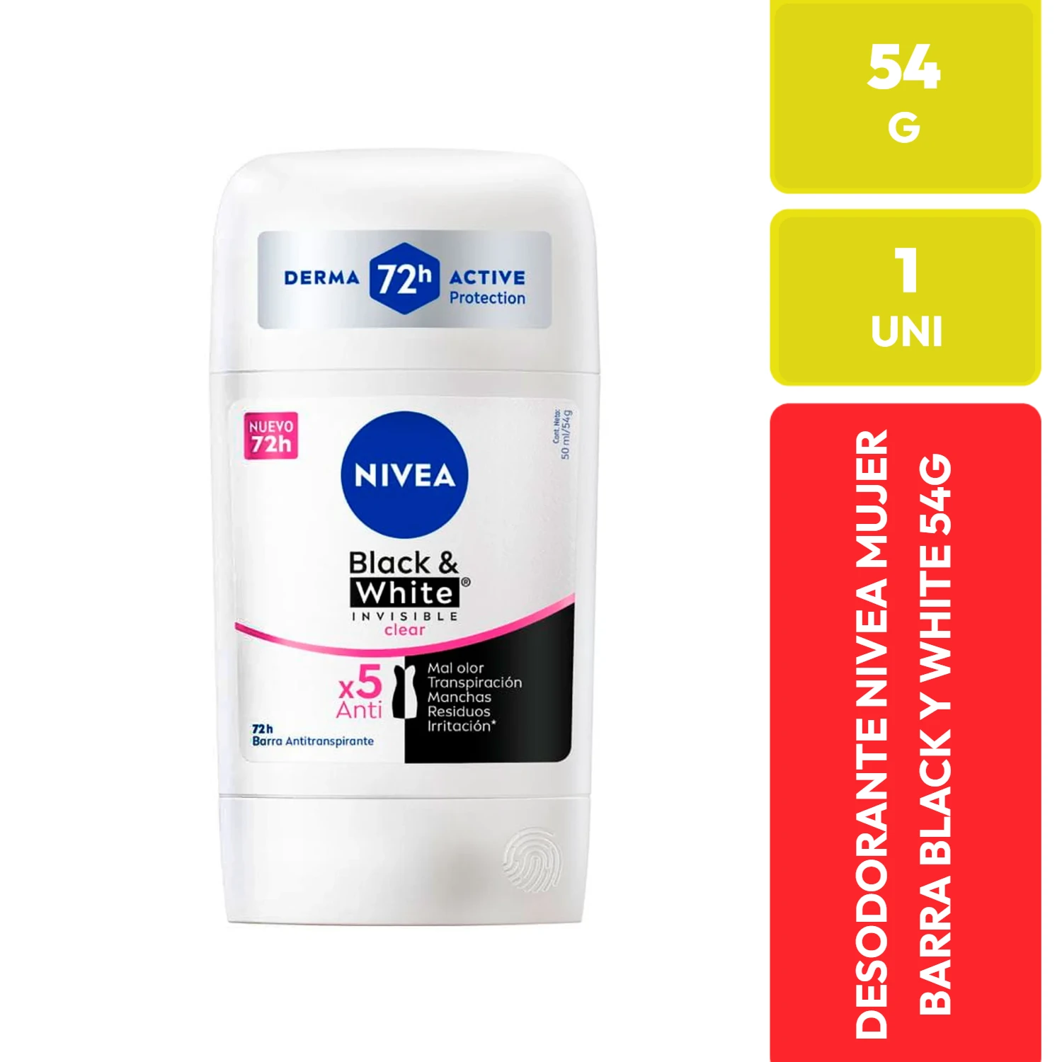 Nivea Desodorante Mujer Black & White Invisible Clear Barra 72h 54g