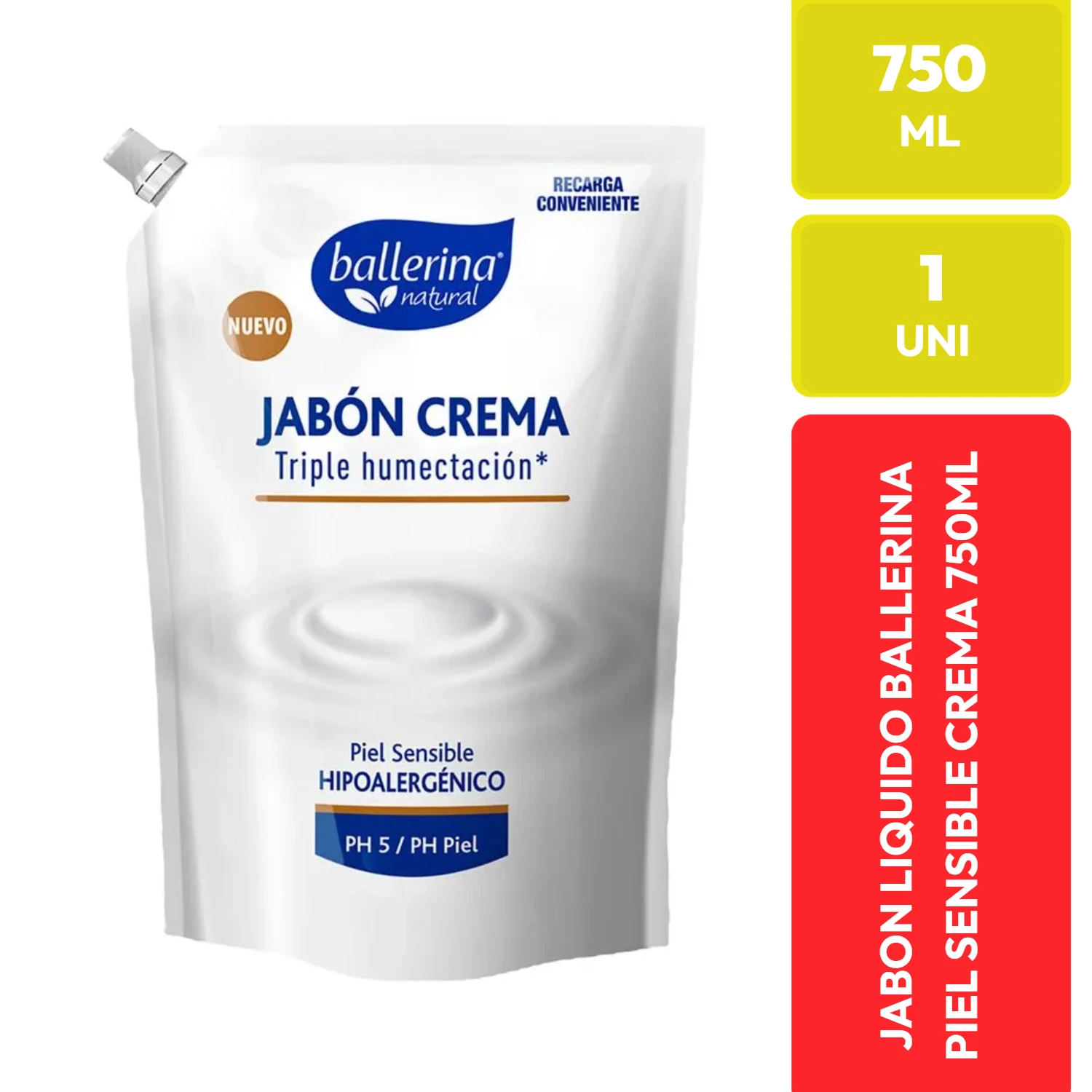 Ballerina Jabón Líquido Crema Piel Sensible Hipoalergénico 750 ML