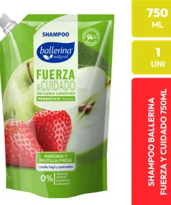 Shampoo Ballerina Natural Fuerza y Cuidado Manzana y Fresa 750 ML