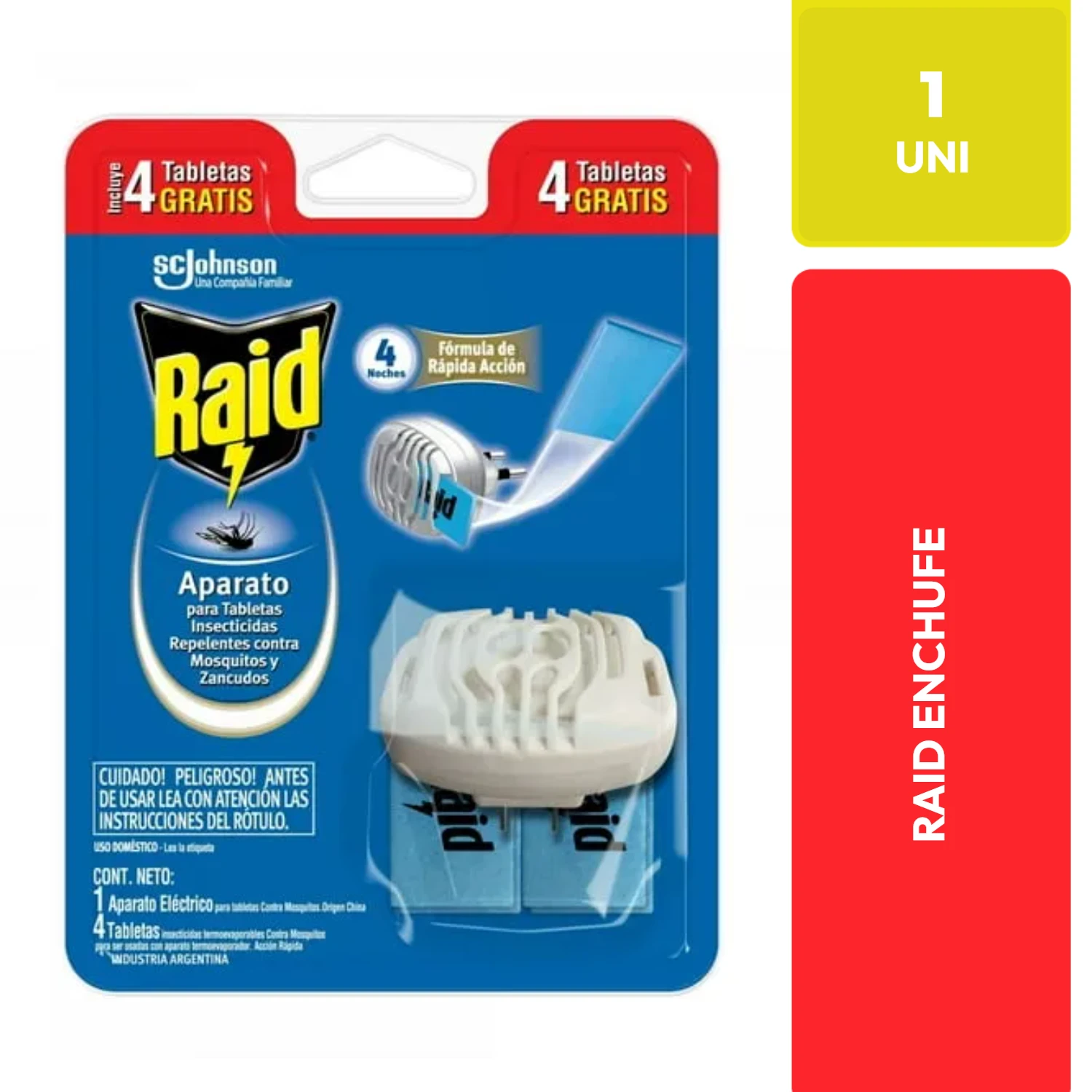 Raid Aparato Eléctrico con 4 Tabletas Repelentes para Mosquitos