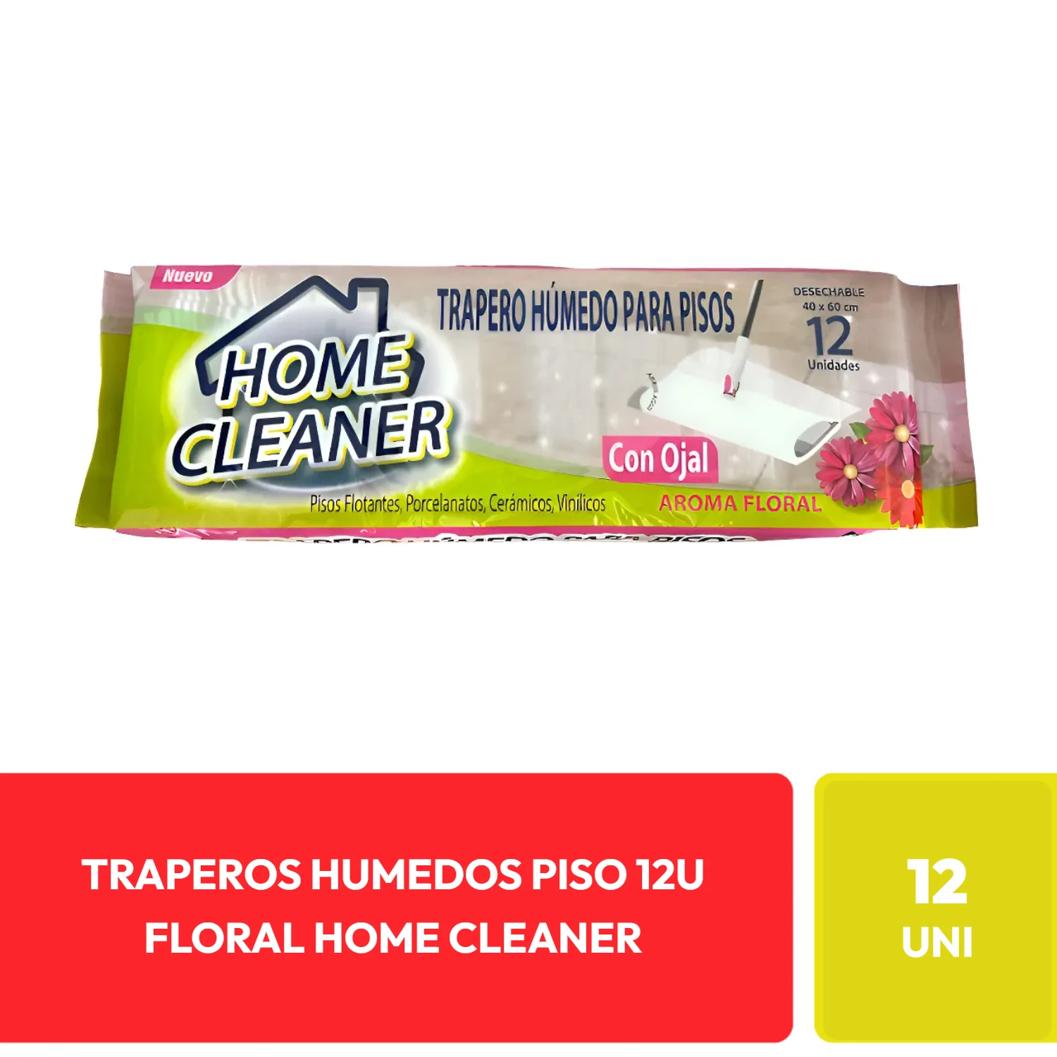 Home Cleaner Traperos Húmedos para Pisos Aroma Floral 12 Unidades