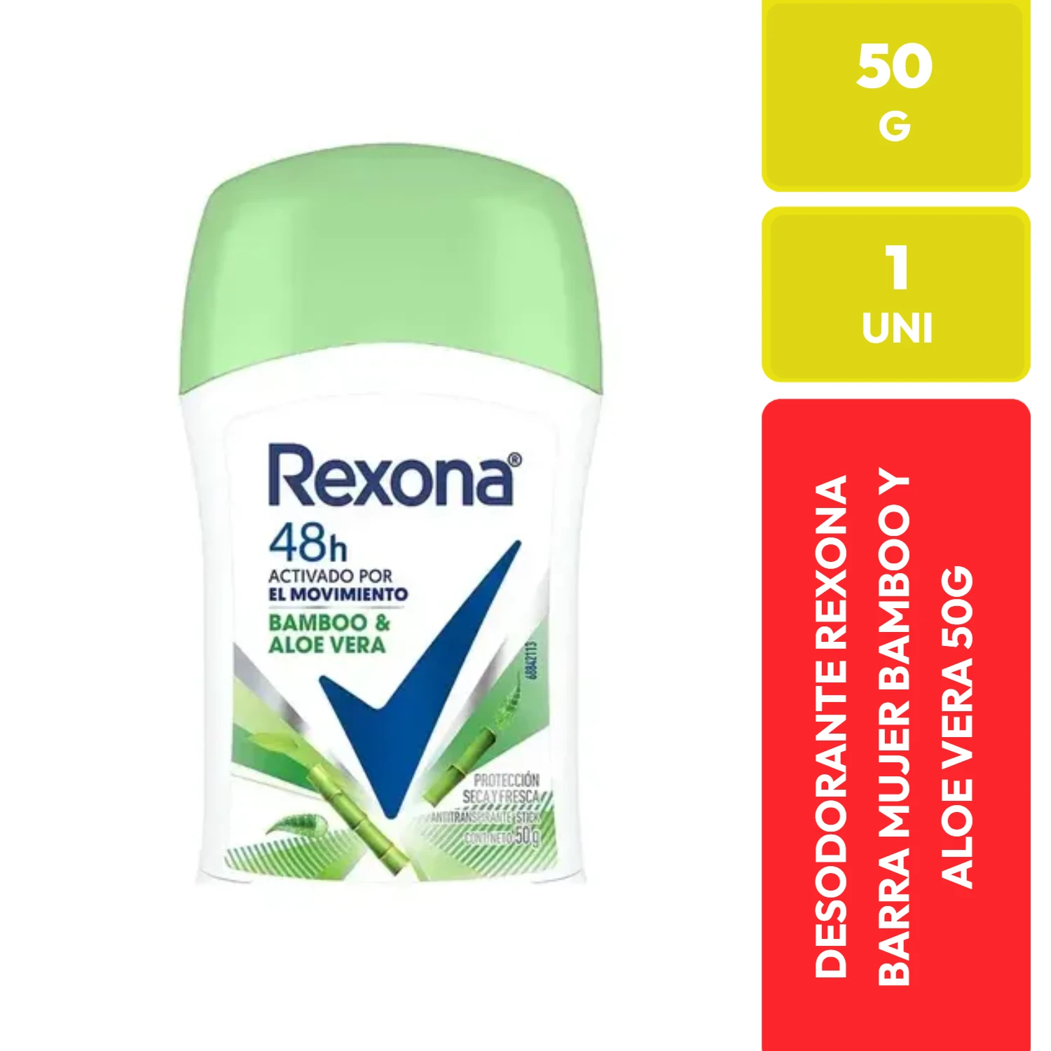 Rexona Desodorante Barra Mujer Bamboo y Aloe Vera 50g